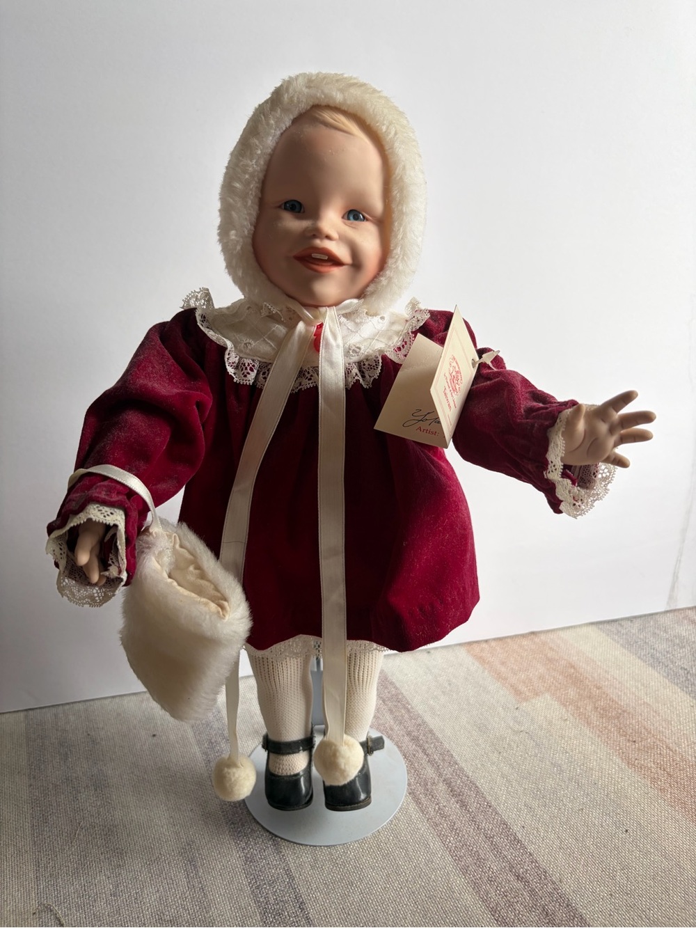 Vintage 1987 “Jennifer” Porcelain Doll, NWT, on stand